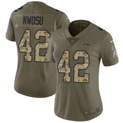 Nike Los Angeles Chargers #42 Uchenna Nwosu OliveCamo Women's Stitched NFL Limited 2017 Salute to Service Jersey